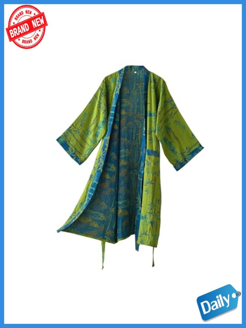 Double-Layer Gauze Cotton Long Kimono Robe, Loose Fit Loungewear Bathrobe with